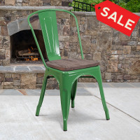 Flash Furniture CH-31230-GN-WD-GG Green Metal Stackable Chair with Wood Seat 